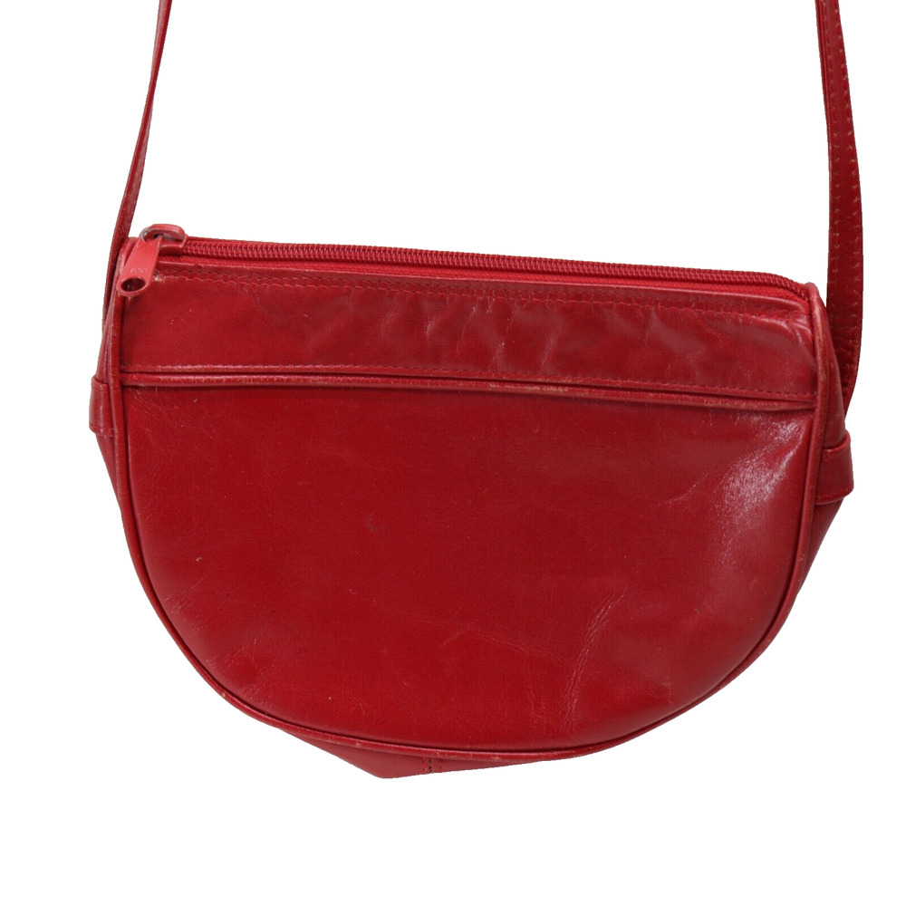 Vtg Retro Shoulder Handbag S Red Leather Half Moon LIned Purse Mod Bag